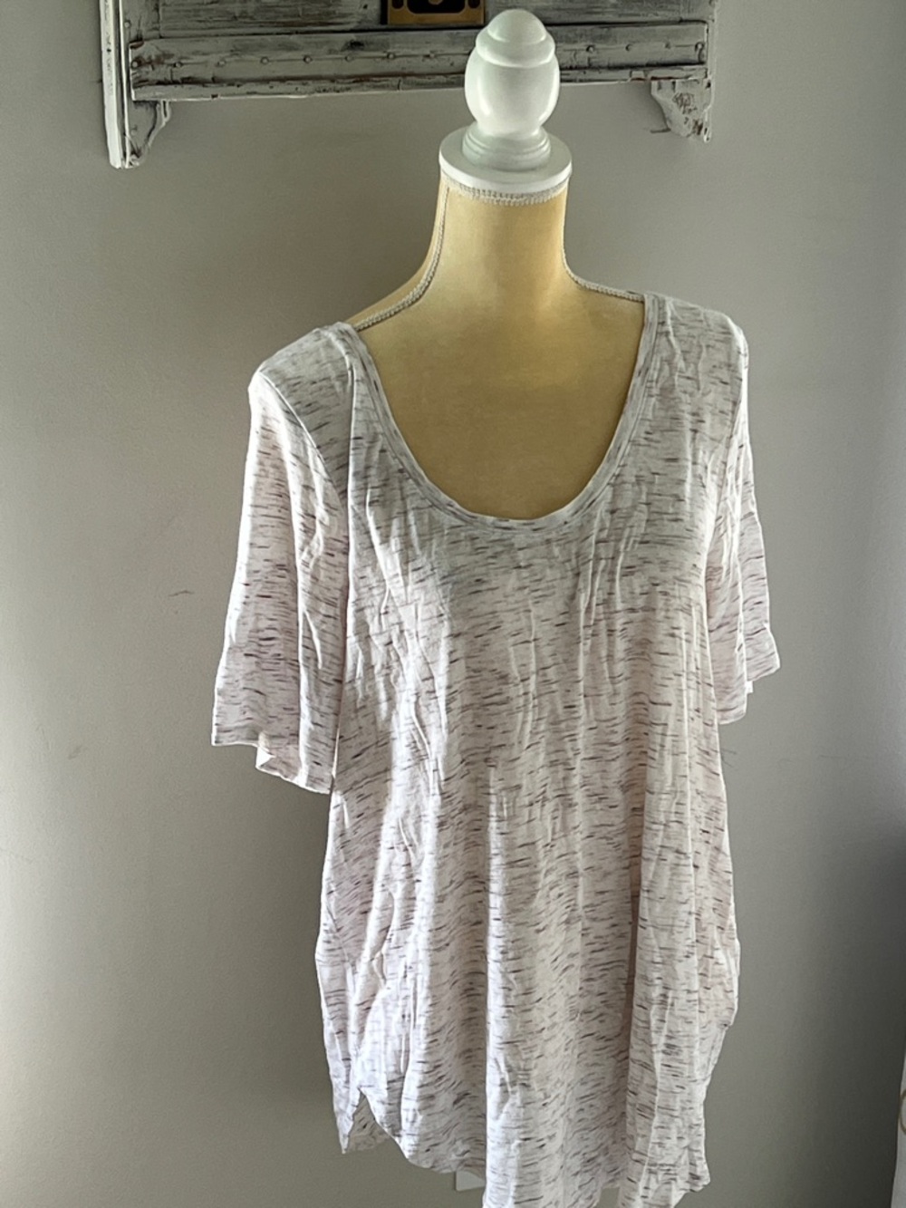 Lightweight White Marled Scoop Neck Women's Top